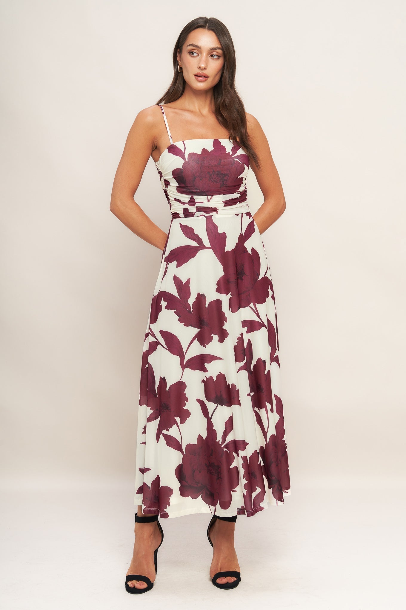 WINE BLOOM POWER MESH MIDI DRESS Flying Tomato